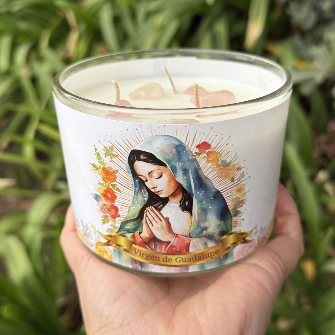 Virgen de Guadalupe 3-Wick Candle | Rose & Amber | 100% Soy Wax